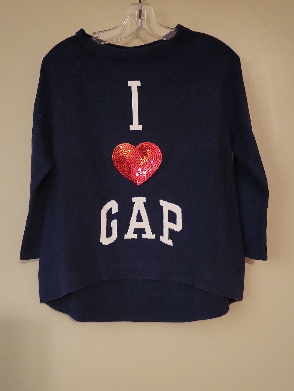 GAP navy sweater with sequin red heart logo